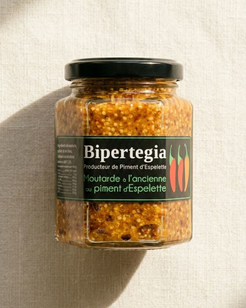 Moutarde à l’ancienne au piment d’Espelette AOP Bipertegia 170 g | Condiment basque gourmet